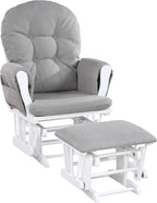 Glider and Ottoman White Wood and Fabric