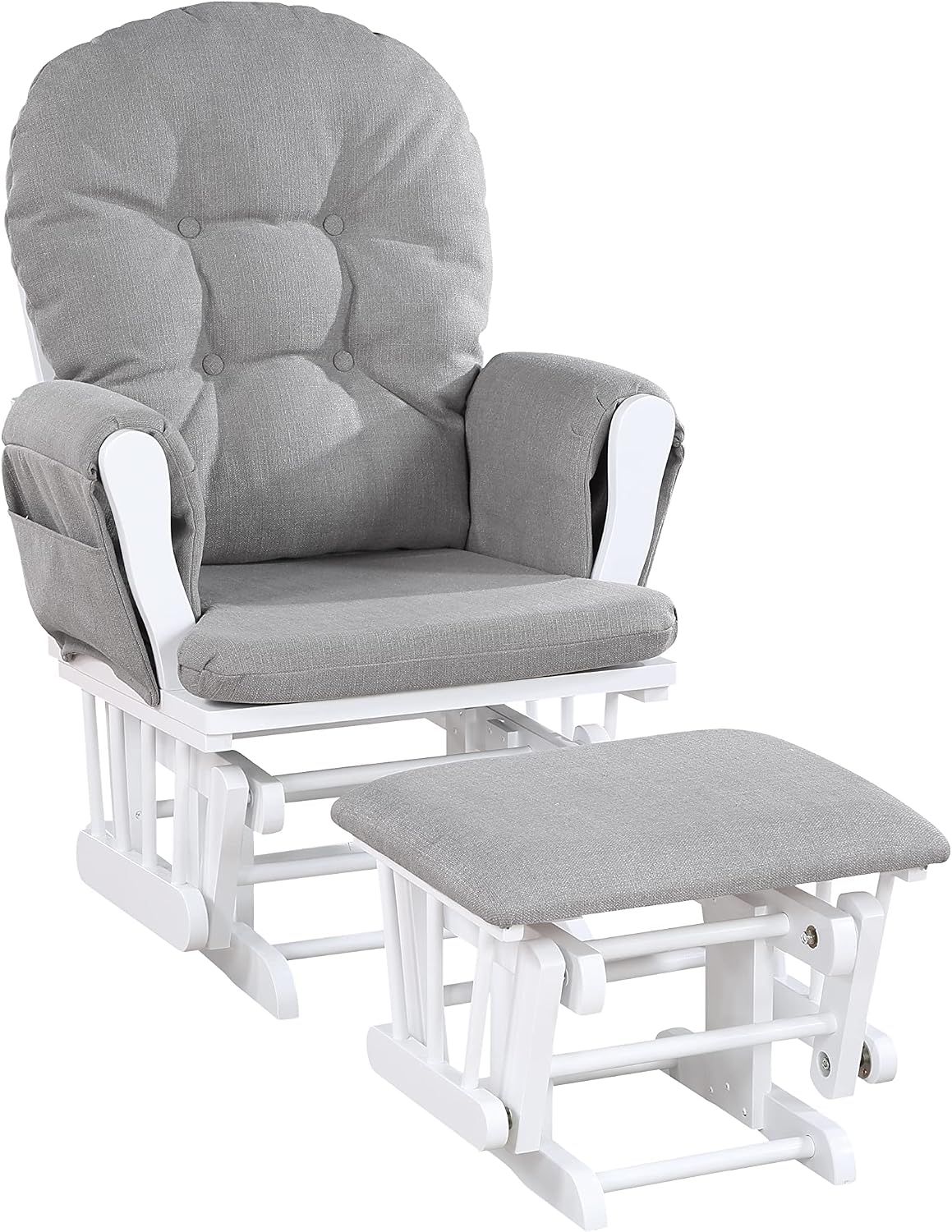 Glider and Ottoman White Wood and Fabric