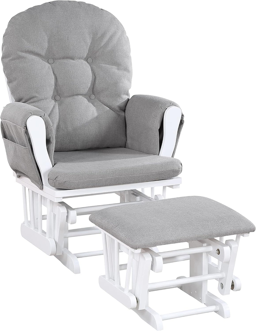 Glider and Ottoman White Wood and Fabric