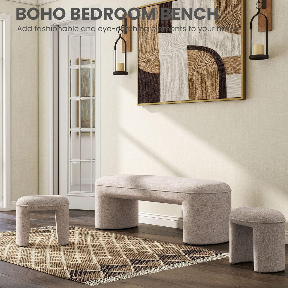 53" Chenille Ottoman Bench with 2 Nesting Ottomans, Oatmeal | 3-Piece Sp...
