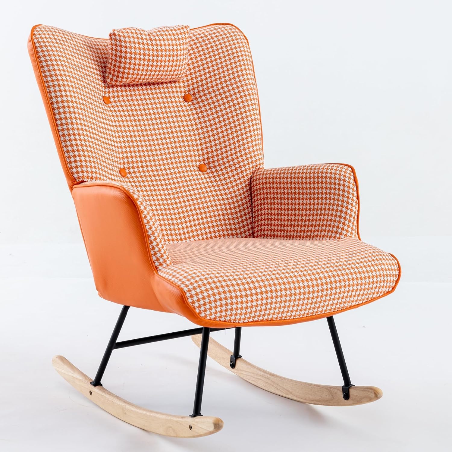 35.5” Nursery Rocking Chair Cotton Linen Upholstered Glider Chair with High Backrest Armchair for Living Room Bedroom Orange