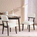 Modern Wood Dining Chairs Set of 2, Velvet Upholstered Kitchen Chairs with Open Curved Backrest & Black Hardwood Legs for Vanity, Living Room, 350 LBS Capacity, White