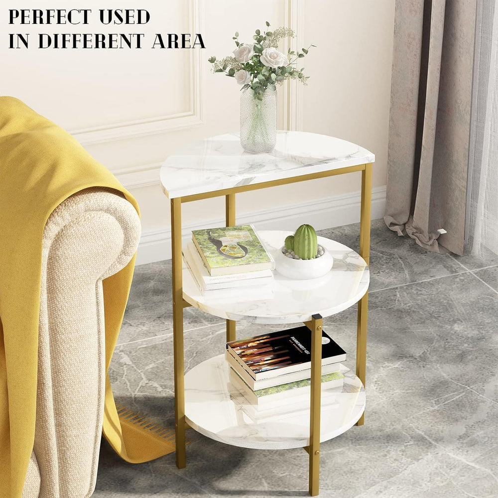 AWQM Coffee Table Set, Faux Marble Table & 2 Side Table, White&Gold |...