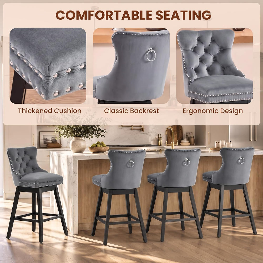 Swivel Bar Stools Set of 2, 26" Counter Height, Grey