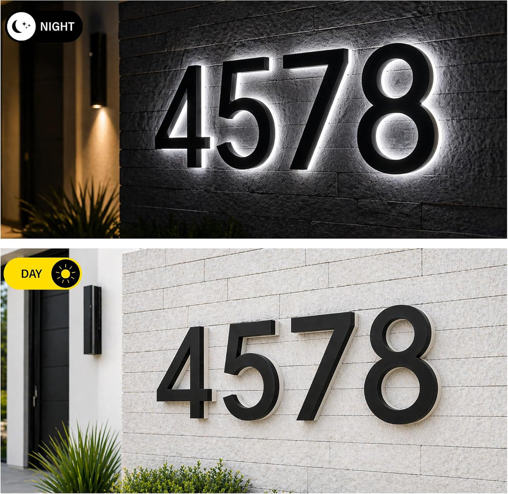 7 Inch Backlit LED House Number, 5000K White Light, ABS (2, Black)