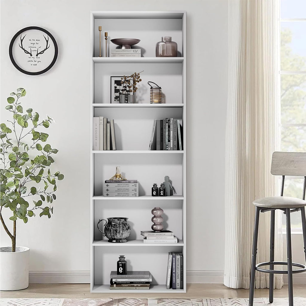 GRUSIGN 71" Tall 6-Tier Bookshelf, Large Open Display Bookcase with Ample Storage, Floor Standing Book Shelf for Living Room, Home Office, Bed Room, White