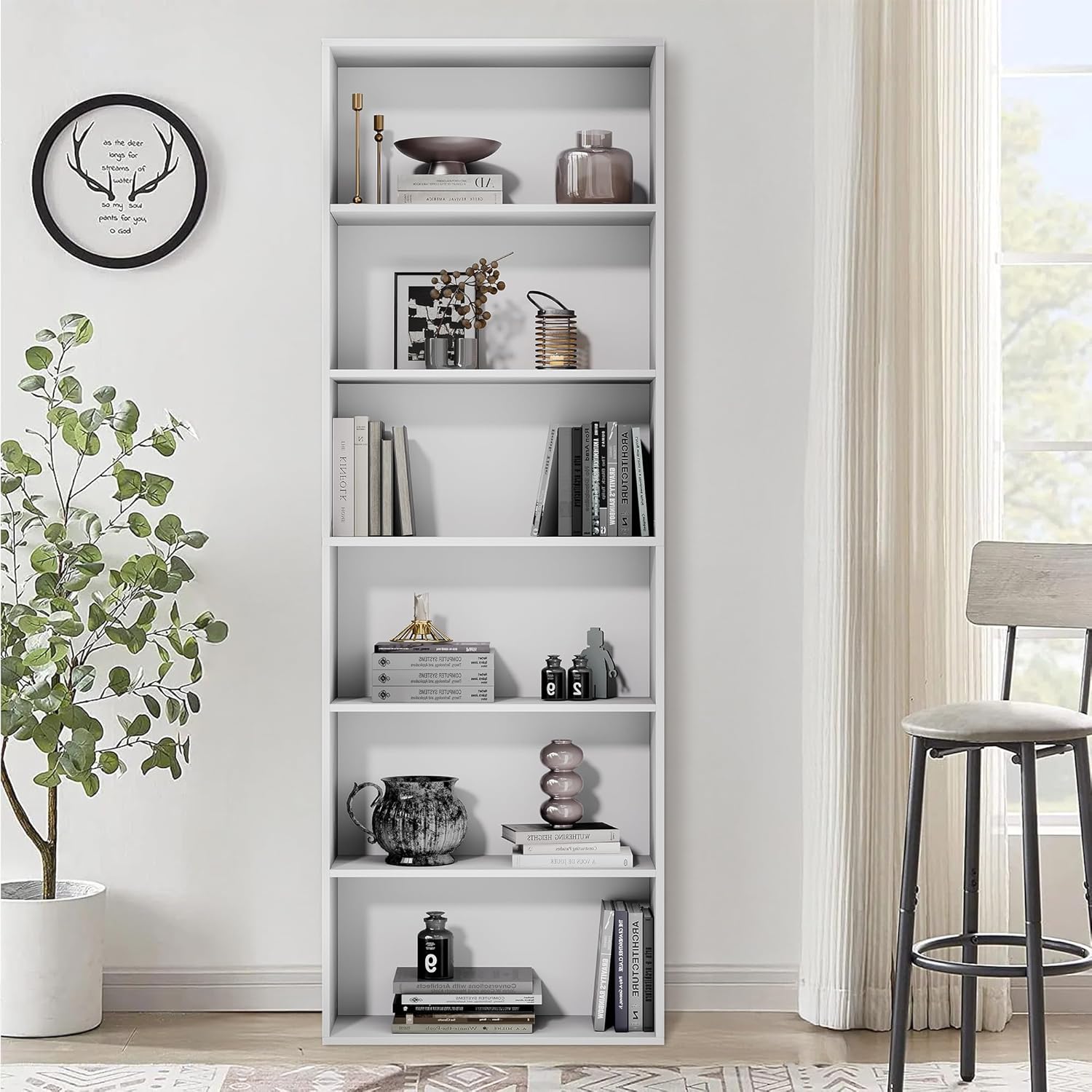 GRUSIGN 71" Tall 6-Tier Bookshelf, Large Open Display Bookcase with Ample Storage, Floor Standing Book Shelf for Living Room, Home Office, Bed Room, White