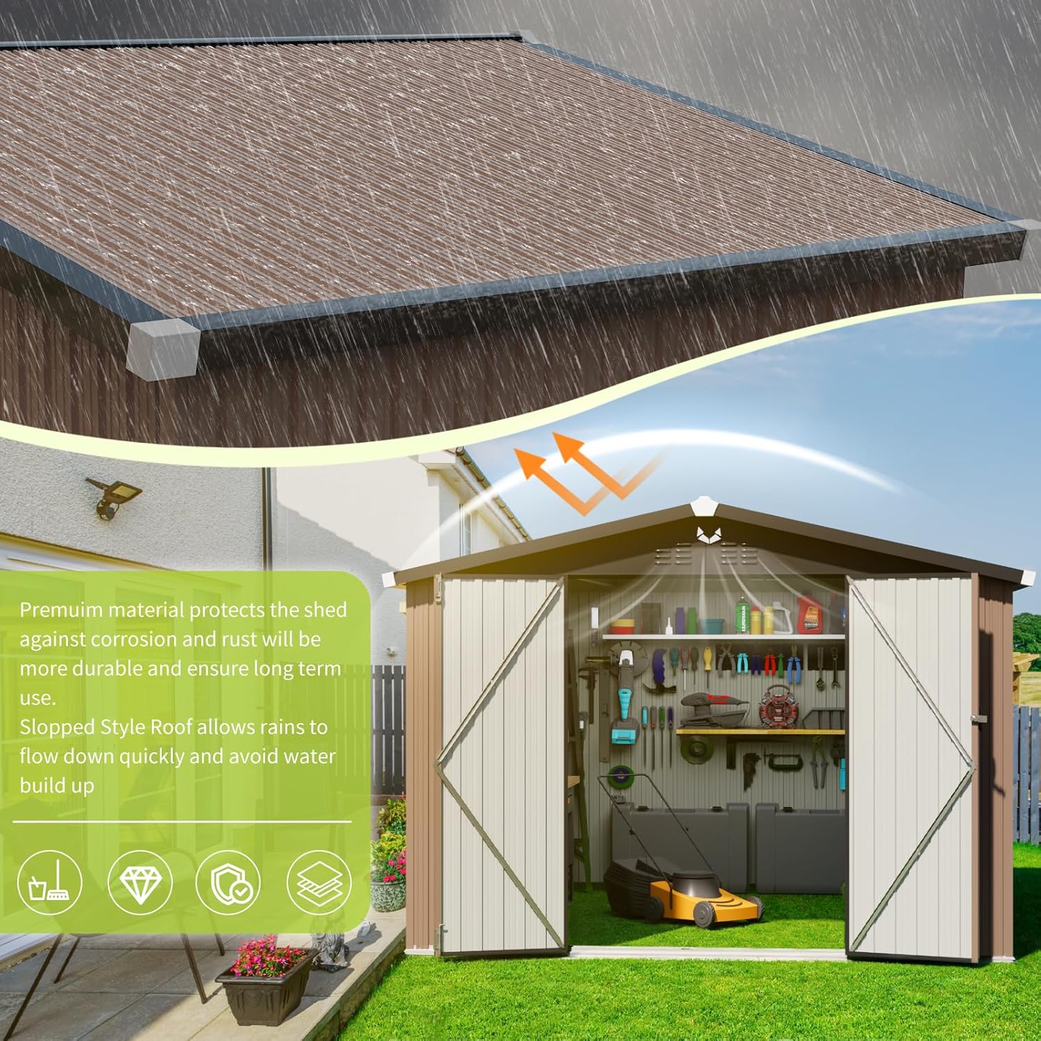 10x12 FT Metal Storage Shed, Outdoor Tool Sheds with Lockable Door, Large Heavy Duty Tool Sheds, Outside Waterproof Storage Building