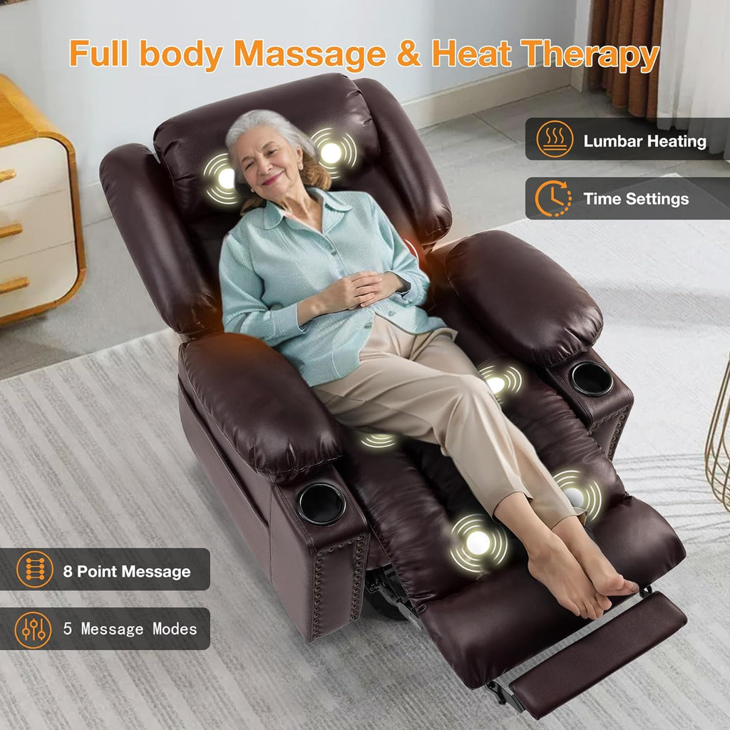 Triple Motor Large Power Lift Recliner Chair for Elderly with Heat and Massage, Lay Flat Lift Chairs for Seniors Infinite Position, Extended Footrest, USB Ports (Dark Brown)