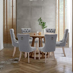 Linen Upholstered Dining Chairs Set of 6, Modern Style Kitchen Side Chairs with Nailhead Trim and Wood Leg, Metal Pulling Ring for Dining Room Living Room(Smoky Gray,Set of 6)