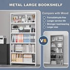 69" Tall Bookcase, 5-Tier Wide Bookshelf, Library Book Case with Display Shelf, Lightweight Metal Bookshelves, Industrial Book Shelf for Home, Office, Library, and School (White)