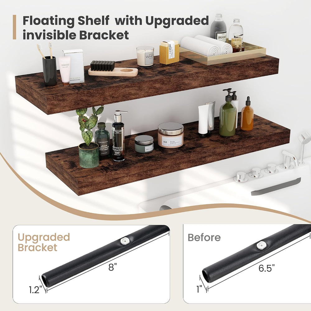 Heimlove 12 x 12 Deep Floating Shelves Wall Mounted Set of 2 Rustic Brown