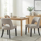 keoni Wooden Dining Chairs Set of 4, Mid Century Modern Upholstered Dining Room Chairs with Black Wood Legs, Fabric Farmhouse Kitchen Chairs with Foot Pegs for Dining Room, Light Gray