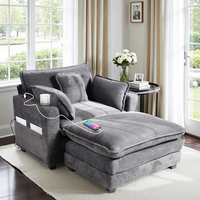 Gexpusm Oversized Chaise Lounge Chair Indoor with Ottoman (Grey)