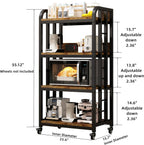 4-Tier Kitchen Bakers Rack with Power Outlet and Rolling Wheels, Microwave Stand with Storage, Adjustable Kitchen Shelves Freestadning, Coffee Bar Station, Bakers Rack for Spices, Pots and Pans, Brown