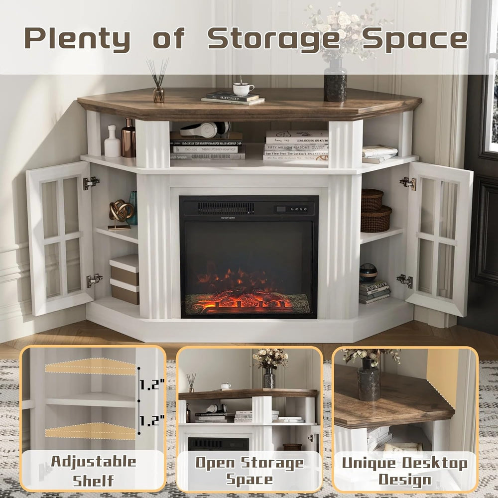 Flamaker Corner Fireplace TV Stand for TVs up to 55 Inch, White | Entertainme...