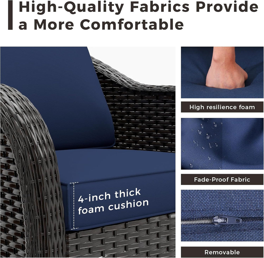 Outdoor Wicker 360 Degree Swivel Glider Rocker Chairs Set, Patio Conversation...