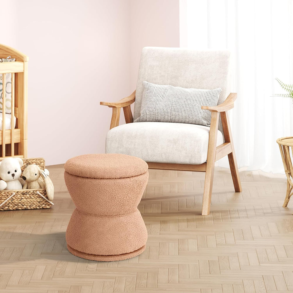 EazeHome Round Ottoman with Storage, Swivel Boucle Ottoman Vanity Stool, Upho...