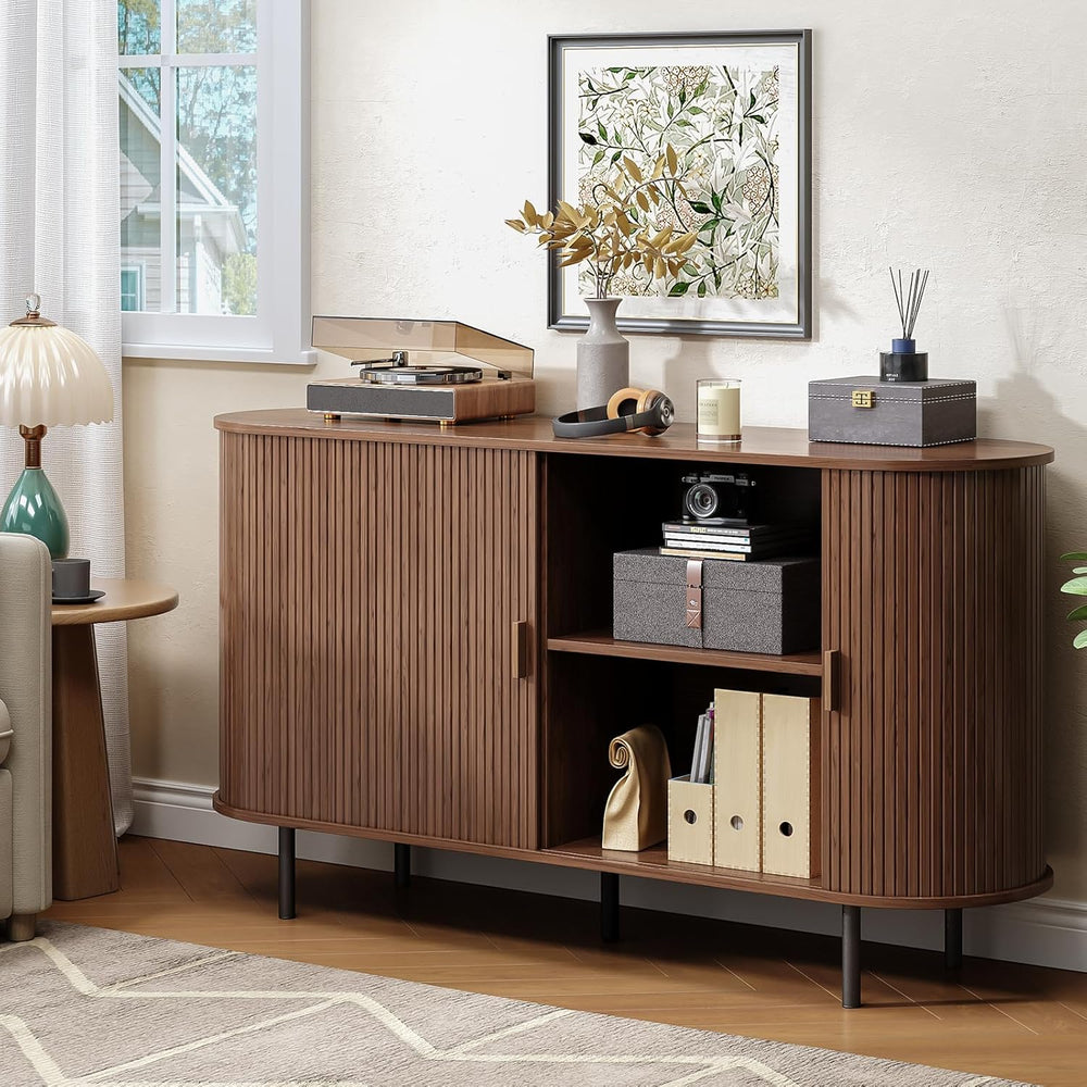 Buffet Cabinet with Storage, 55" Fluted Sideboard Buffet with Sliding Do...