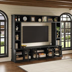 Merax 95" Entertainment Center for TVs up to 80", All-in-One TV Stand with Bookshelves & Storage Cabinets & Tempered Glass Doors & Adjustable Shelves, Modern Living Room Wall Unit Media Console, Black