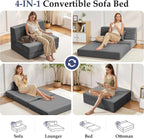 Youzi Folding Sofa Bed Convertible Sleeper Chair with Pillow, 4-in-1 Foldable Mattress Futon Couch Bed to Lounge Chair for Living Room, Bedroom, Dorm & Guest, Washable Cover, Dark Gray, Single