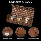 DUKWIN Watch Roll for 3 Watches, Vegan Leather Travel Watch Case Organizer with Removable Pillows for Men and Women,Display Case for Watches Collection and Gift for Anniversary Birthday(Brown Storage)