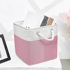 Fabric Storage Cubes, 11 inch cube storage bin with Handles, 11x11cube storage organizer bins, Collapsible Storage Bins for Shelves and Home, Cubby Storage Bins (White-Pink, 10.5x10.5x11in)