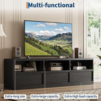 IDEALHOUSE 70 inch TV Stand for 80" TVs, Mid Century Modern Entertainment Center with Storage Drawer & Open Shelves, Wood Media Console Cabinet for Living Room/Bedroom, Black
