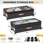 Under Bed Storage with Wheels, 2 Packs XXL Underbed Organizer with Lid, 10'' Adjustable Height Shoes Containers Clothes Rolling Bin for Bedroom Dorm, Grey