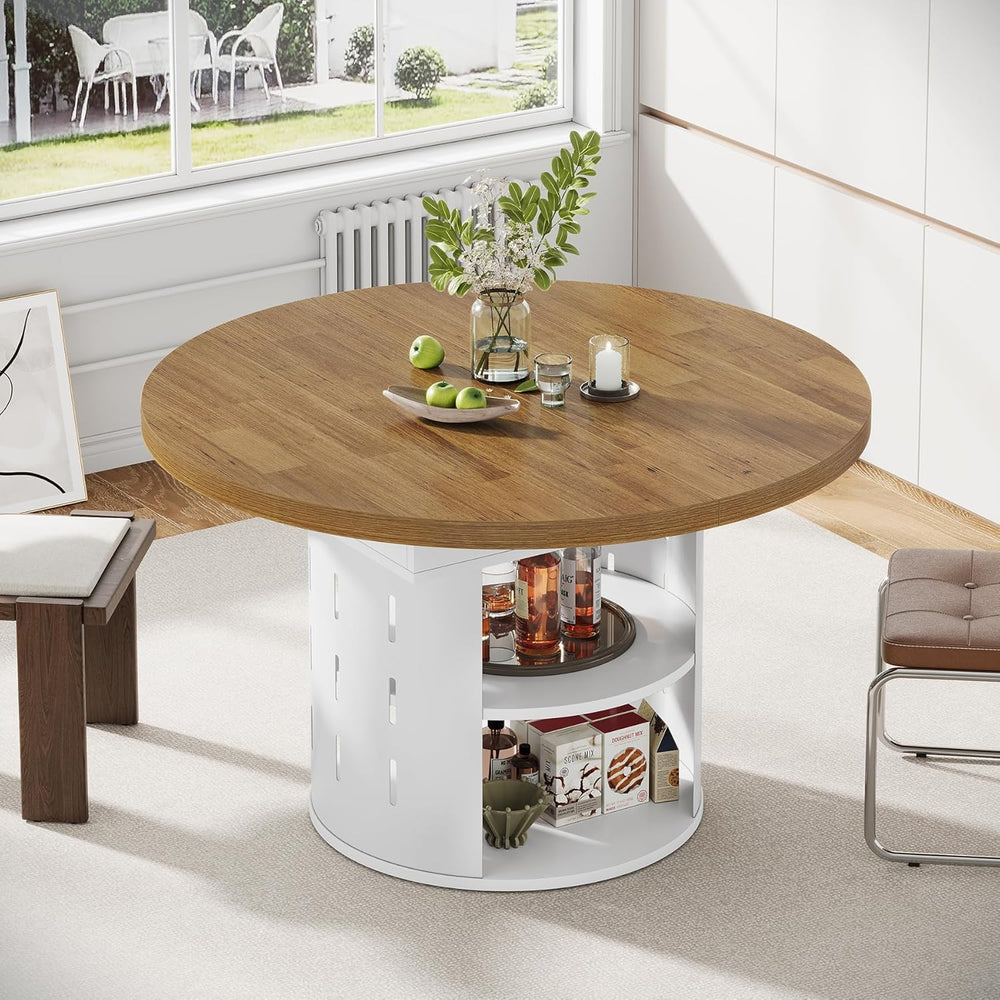 43.3in-59in Extendable Round Dining Table for 4-6, Modern Oval Dining Table w...