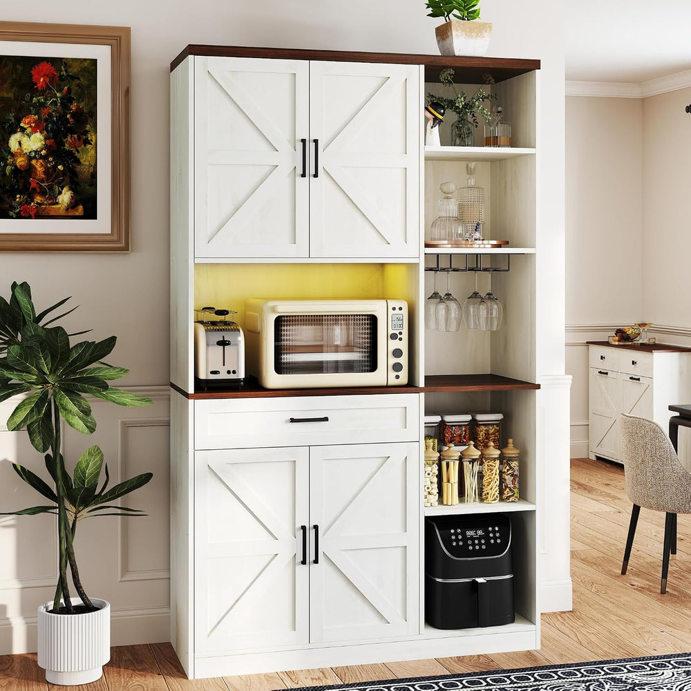 71" Kitchen Pantry Cabinet with Charging Station & LED Light,Freesta...