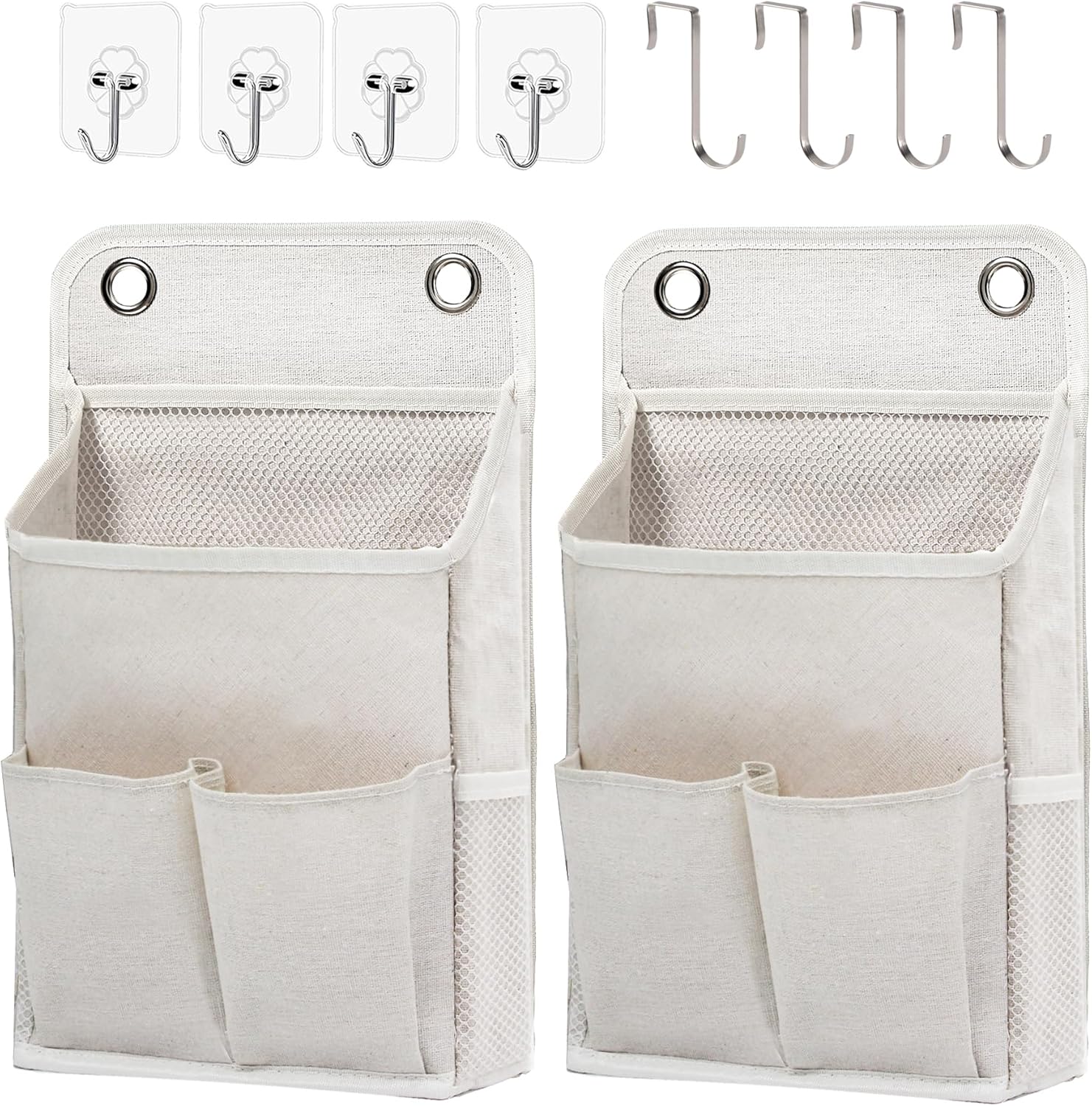 Hanging Basket for Organizing, Wall Organizer with Pockets and Over The Door Organizer，Can for Home, Closet, Office and Camper (2 White)