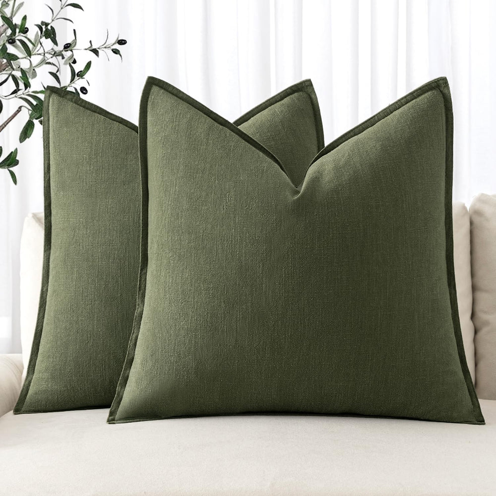 MIULEE Decorative Linen Euro Sham Pillow Covers 22x22 Inch Dark Olive Green