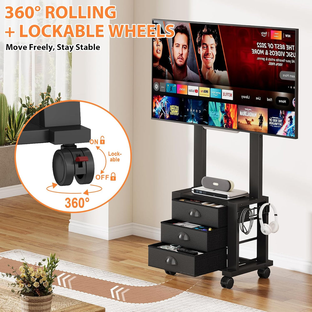 Rolling TV Stand with 3 Drawers for 23-60 Inch TVs with Storage | Hidden Stor...