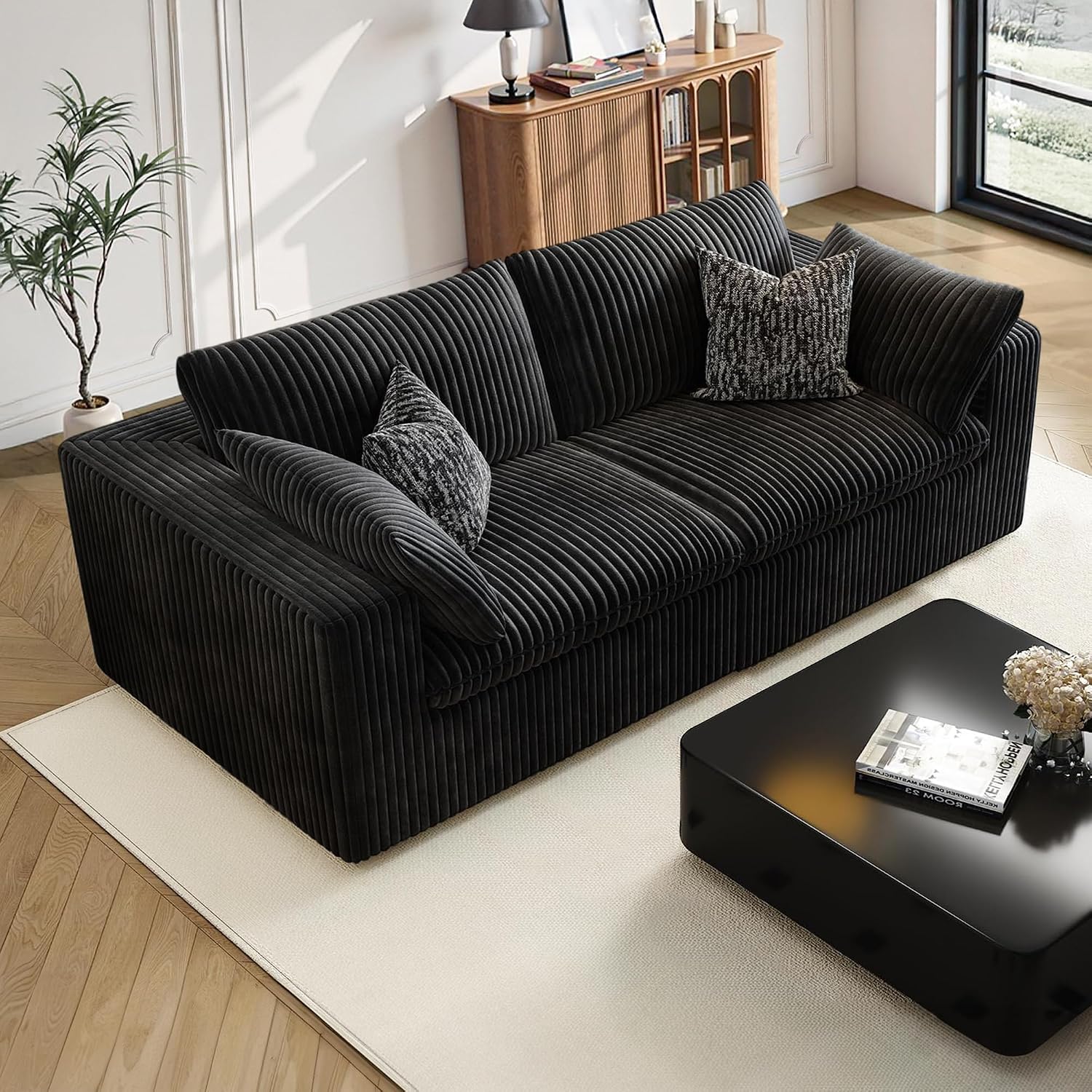 78.8" Cloud Couch Modular Sectional Sofa, Boneless Loveseat Deep Seat Couch, Soft Corduroy Upholstery, DIY Combination for Living Room & Apartment, No Assembly Required, Black