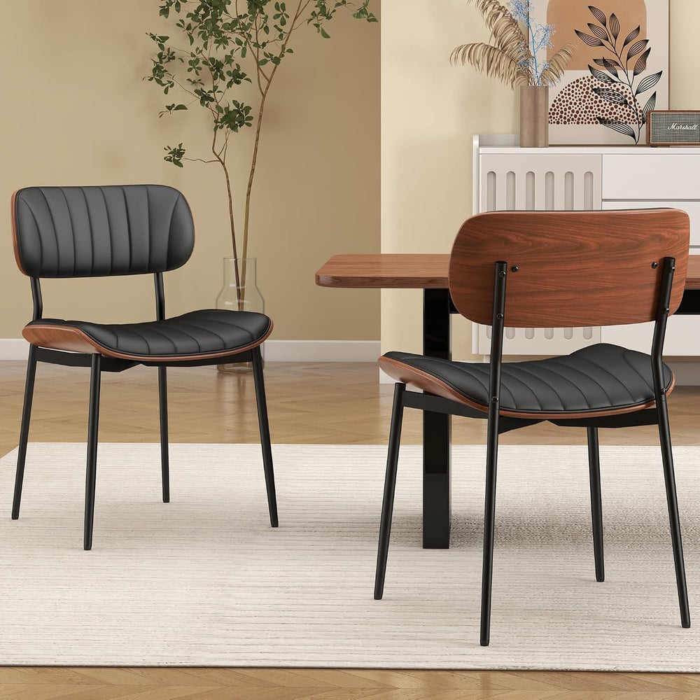Modern Dining Chairs Set of 2,Upholstered PU Leather Kitchen Chairs,Black | M...