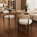 Morden Fort Modern Dining Chairs Set of 2, Upholstered Boucle Dining Chairs with Gold Arms and Black Metal Legs for Kitchen, Living Room and Apartment