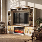98" Farmhouse Fireplace TV Stand with 36" Electric Fireplace, Wall Media Console with Barn Doors,Bookshelf Wine Storage, Entertainment Center Fits TVs Up to 75" for Living Room, White