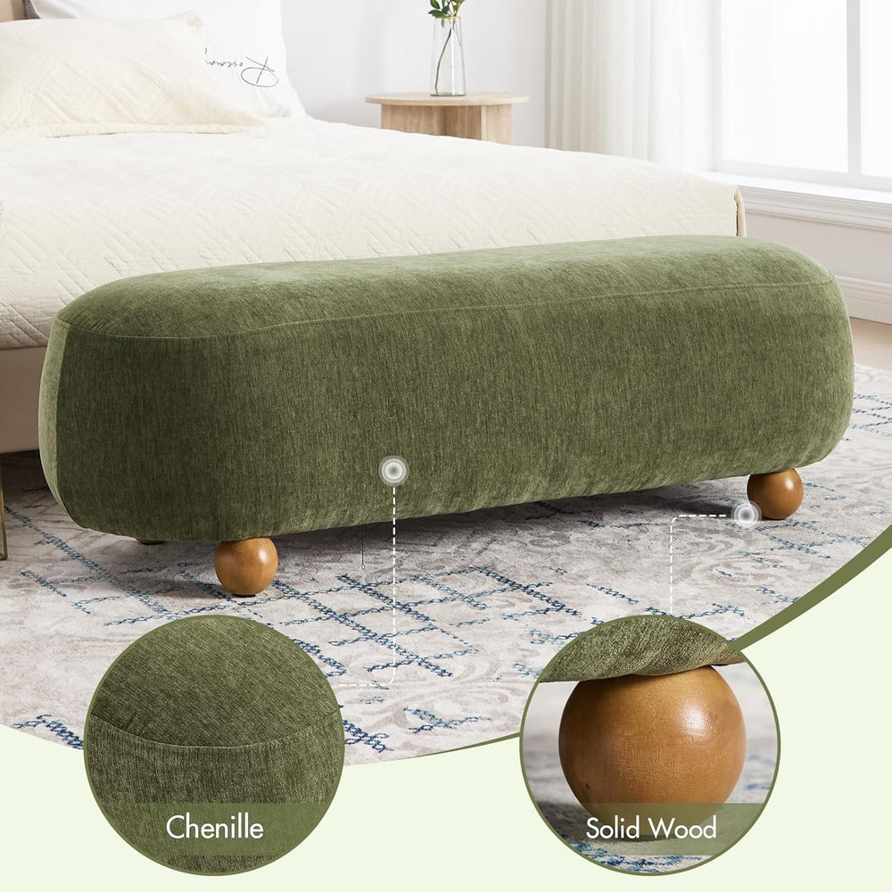 Hyfirm 54" Green Chenille Upholstered Bench – End of Bed Ottoman with Ro...