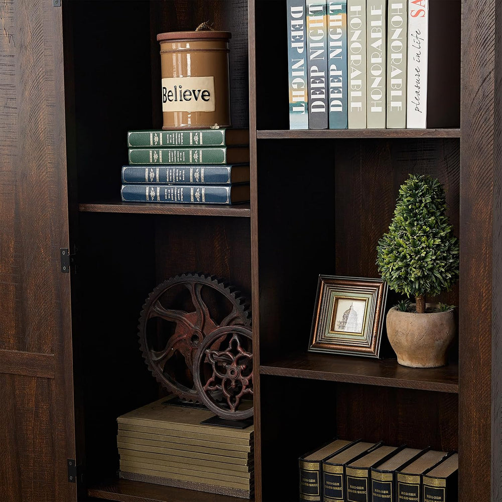 Farmhouse Kitchen Pantry Storage Cabinet 74.4" H, with Barn Doors and Sh...