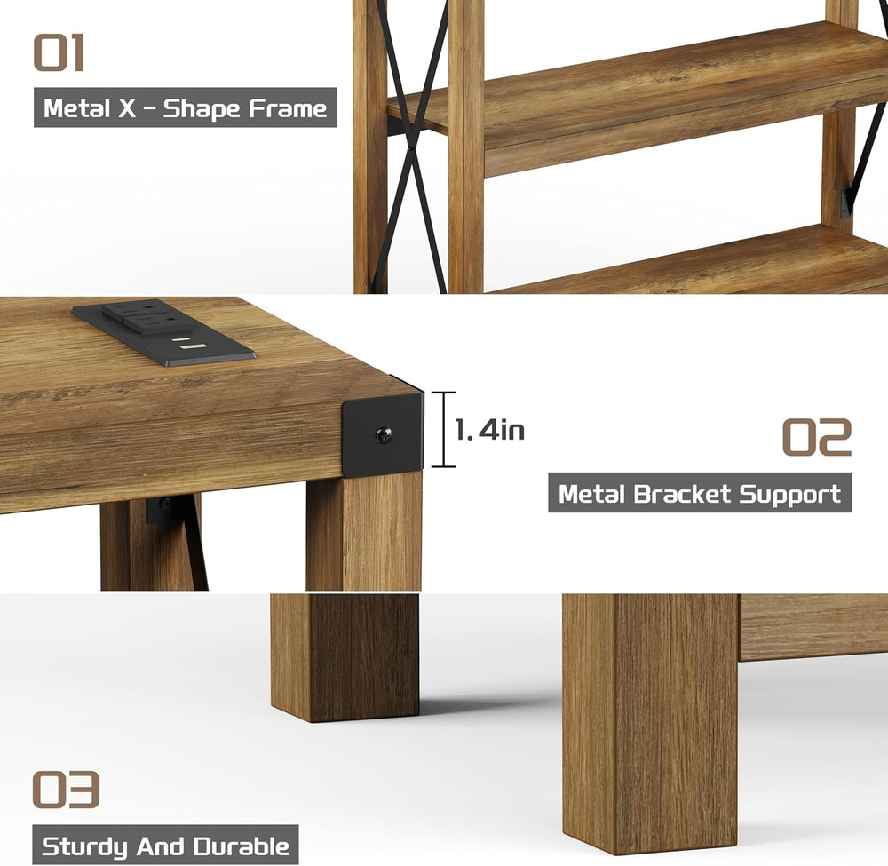 Entryway Table with Outlets and USB Ports, Console Table with 3-Tier Open Sto...