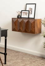 Kate and Laurel Ranier Modern Wooden Two-Door Wall Cabinet, 30 x 10 x 14, Walnut Brown, Decorative Storage Cabinet with Dimensional Face for Use as Floating Nightstand or Floating TV Shelf
