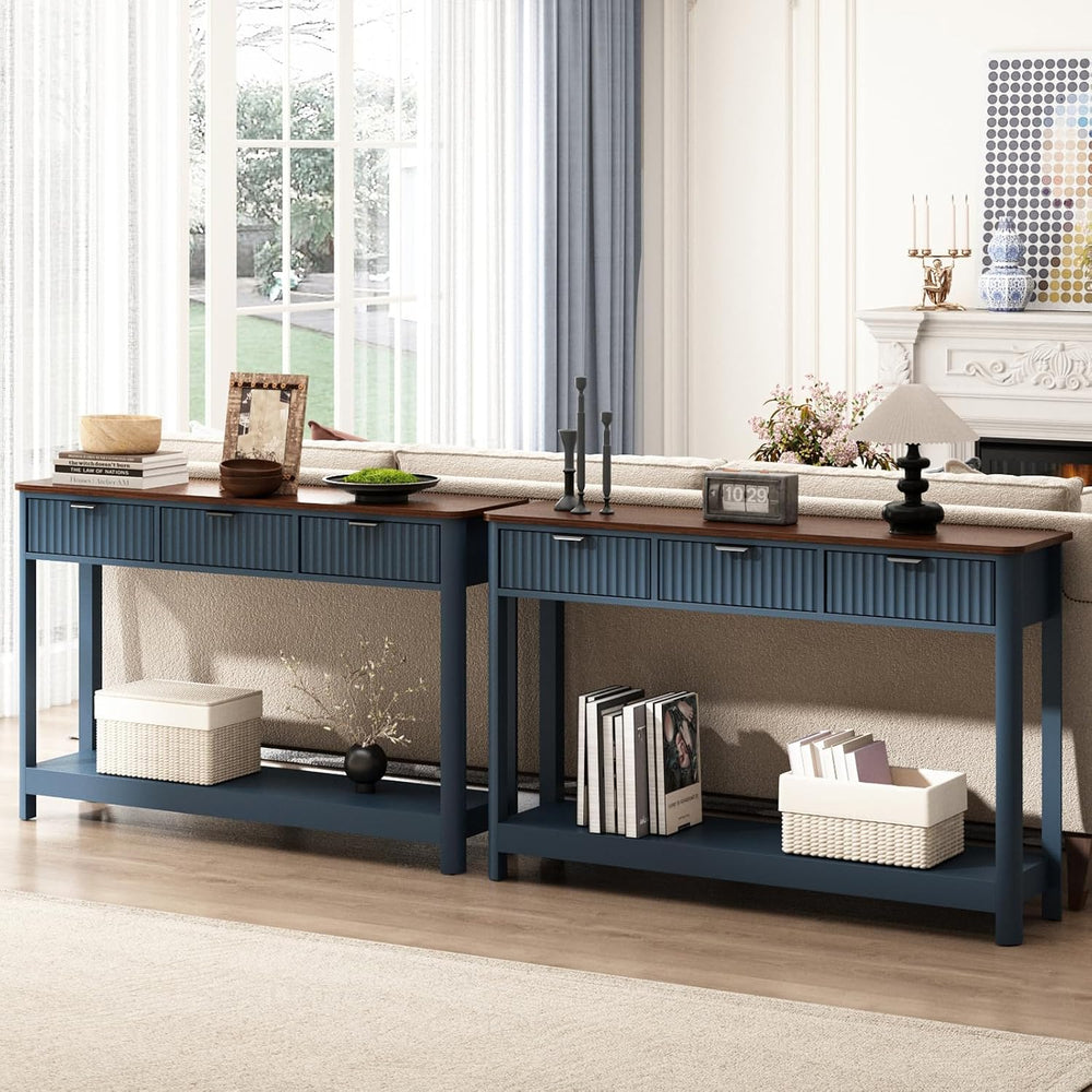 HOKYHOKY Fluted Console Table with Drawers, 47.1" Entryway Table, Blue |...
