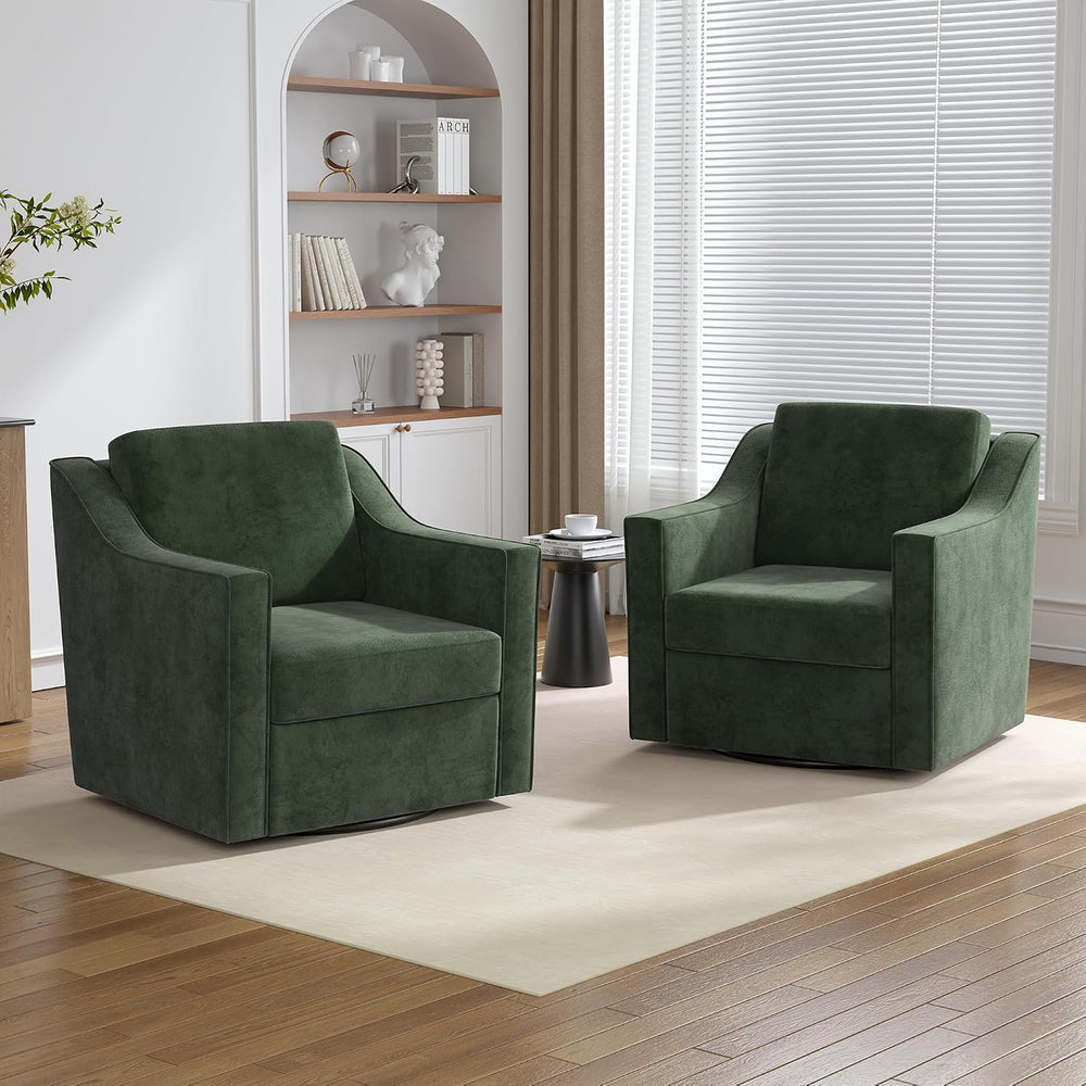 Swivel Accent Chairs Set of 2, 360° Swivel Armchairs with Deep Seat, Green | ...