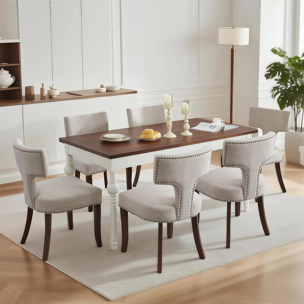 SoarFlash Modern Wooden Dining Chairs Set of 6, Farmhouse Linen Fabric Uphols...