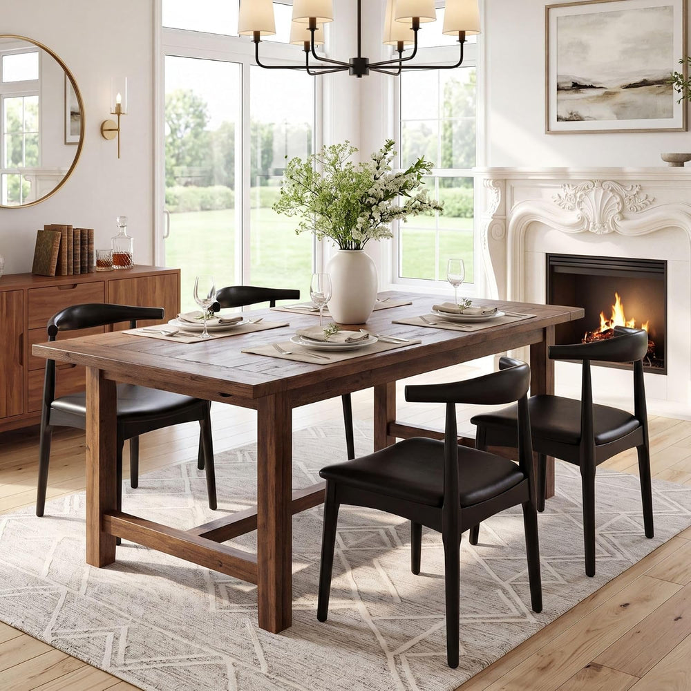 ROCITY Black Dining Chairs Set of 4 Leather Kitchen Chairs with Wood Legs and...