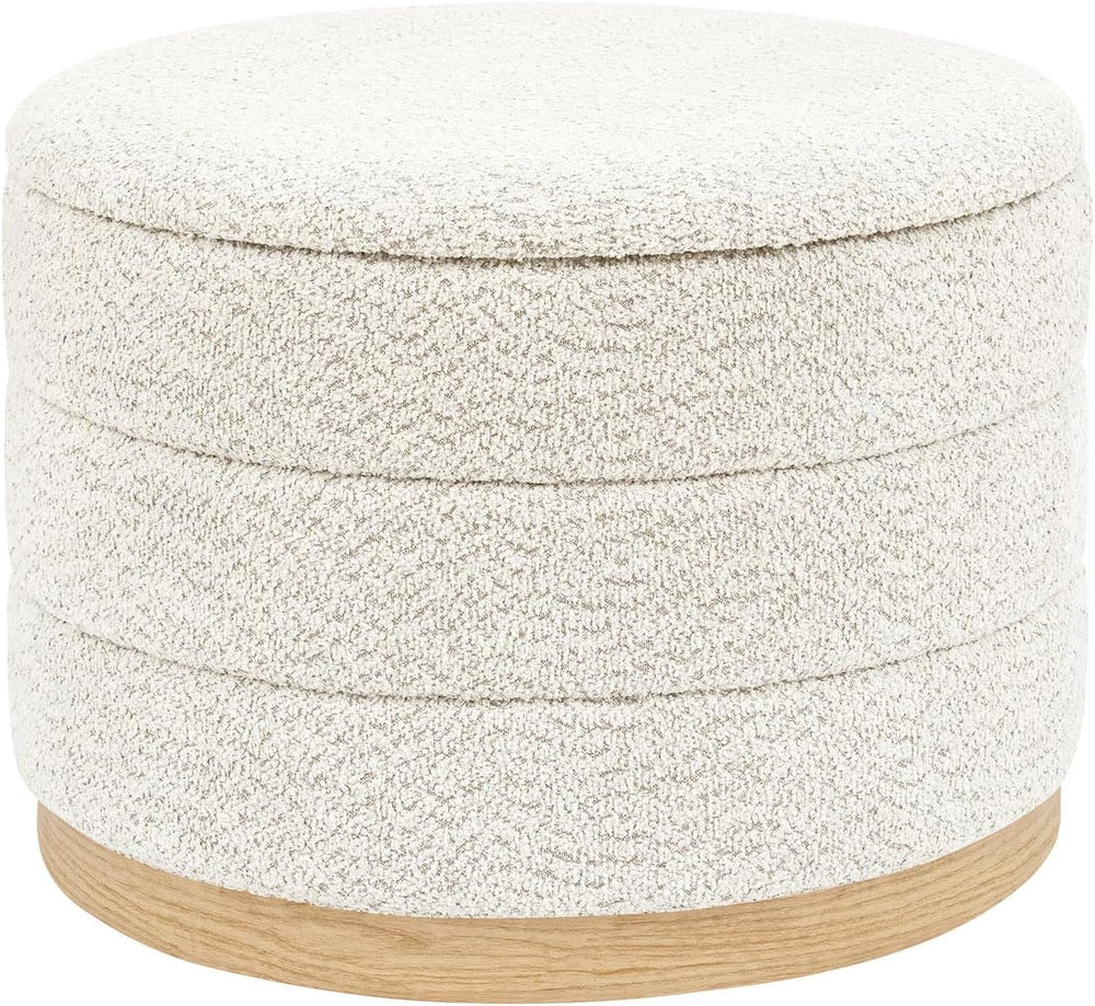 Round Storage Ottoman with Tray Lid, Folding Chenille Fabric Footrest with Hi...