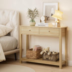 Gizoon 2 Drawer Console Table, Oak Color | 2-Tier Wood Entryway Table with Storage Shelves, 39" W Wood Accent Sofa Table for Front Hall, Hallway, Living Room