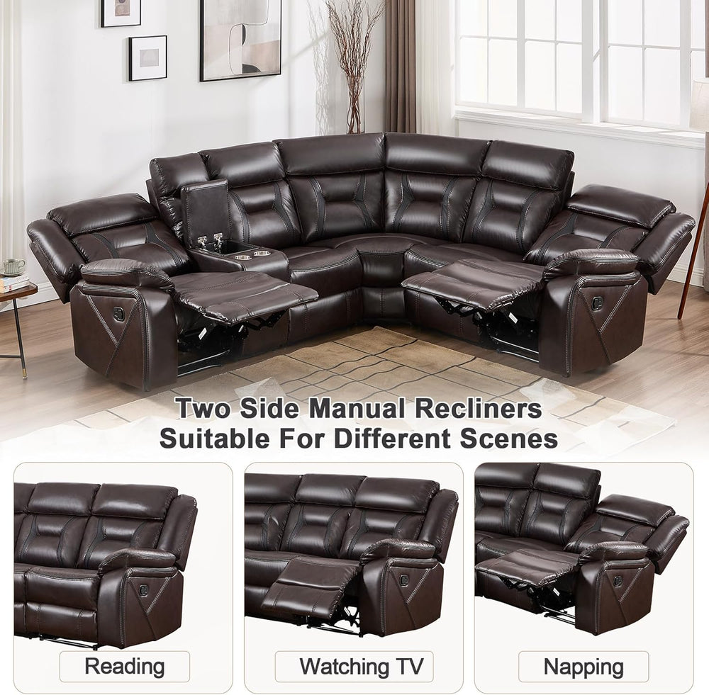 EBELLO Faux Leather Reclining Sectional Sofa Set for Living Room, 1 Recliner ...