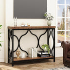 IBF 39.4" Console Sofa Table, Farmhouse Entryway Table Hallway Rustic Brown | Industrial Wood Metal Entry way Narrow Behind Couch Tables with 2-Tier Storage Shelves in Living Room Foyer Entrance
